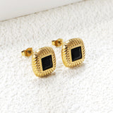 Square with Black Zirconia Earrings 12.2*12.2mm