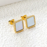 Beaded Edge Square with White Shell Earrings 10.5*10.5mm