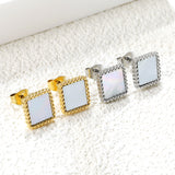 Beaded Edge Square with White Shell Earrings 10.5*10.5mm