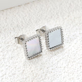 Beaded Edge Square with White Shell Earrings 10.5*10.5mm