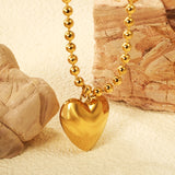 26.5*23mm Hollow Heart Pendant Necklace 4.0 Wave Bead Chain 45+5cm+6mm Round Plaque Steel Color