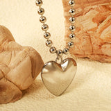 26.5*23mm Hollow Heart Pendant Necklace 4.0 Wave Bead Chain 45+5cm+6mm Round Plaque Steel Color