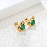 Black & Green Diamond Heart Earrings 15*11mm