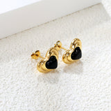 Black & Green Diamond Heart Earrings 15*11mm