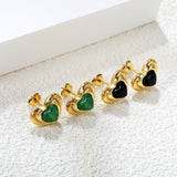 Black & Green Diamond Heart Earrings 15*11mm