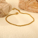 Wide 2mm/3mm Square Pearl Bracelet 18+3cm+6mm Round Tail Plaque Gold Color