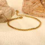 Wide 2mm/3mm Square Pearl Bracelet 18+3cm+6mm Round Tail Plaque Gold Color