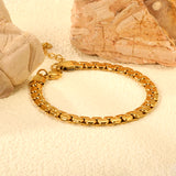 W 6mm*Thick 2.6mm Flattened Pearls Bracelet 18+3cm+6mm Round Tail Plate Steel / Gold