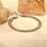 W 6mm*Thick 2.6mm Flattened Pearls Bracelet 18+3cm+6mm Round Tail Plate Steel / Gold