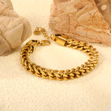 W 6mm Chain Bracelet 18+3cm+6mm Round End Tag Steel/Gold