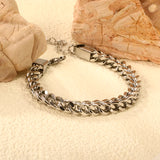 W 6mm Chain Bracelet 18+3cm+6mm Round End Tag Steel/Gold