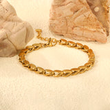 W6.3mm*Th4.2mm Chain Bracelet 18+3cm+6mm Round End Plaque Gold Color