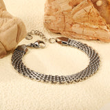 Width 8mm*Thickness 2.6mm Woven Mesh Bracelet 18+3cm+6mm Round Tail Tag Steel/Golden