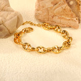 W8.6mm*Thick3mm Chain Bracelet 18+3cm+6mm Round Tail Plaque Gold Color