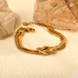 20*15mm Double Chain Buckle Knot Bracelet Wire Diameter 4*Thickness 2mm*17+3cm+6mm Round Tail Plate Gold Color