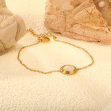 Steps Oval with White Shell Bracelet 0.3 Cross Chain 17+3cm+6mm Round Plaque Gold Color