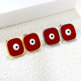 Lace Square with Multi-color Eyelets Multi-color Bottom Oil Drop Earrings 16.5*16.5mm