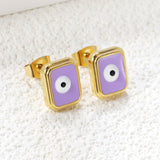 Rectangle with multi-color eyeballs multi-color bottom drop earrings 9*11mm