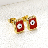 Rectangle with multi-color eyeballs multi-color bottom drop earrings 9*11mm