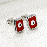 Rectangle with multi-color eyeballs multi-color bottom drop earrings 9*11mm