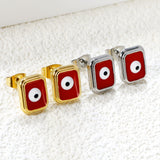 Rectangle with multi-color eyeballs multi-color bottom drop earrings 9*11mm