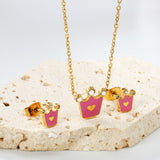 8*8.4mm crown with pink oil drop earrings+11.7*12mm pendant necklace 0.35 cross 45+5cm+6mm round end plaque set Gold color