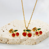 Cherry with red oil drops set Steel color/golden 0.3 cross 40+5cm+6mm round plaque earrings: 10.3*9mm pendant: 12.2*11mm