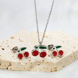 Cherry with red oil drops set Steel color/golden 0.3 cross 40+5cm+6mm round plaque earrings: 10.3*9mm pendant: 12.2*11mm