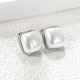 Lace Square with White Pearl Earrings 16.4*16.4mm