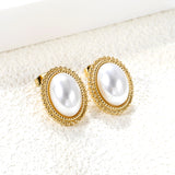 Lace Oval with White Pearl Earrings 15.2*19.2mm