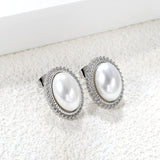 Lace Oval with White Pearl Earrings 15.2*19.2mm