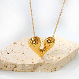 24*21mm Heart with Pitted Face Pendant Necklace 0.3 Cross Chain 40+5cm+6mm Round End Plate Steel Color/Golden Color