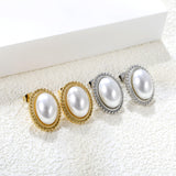 Lace Oval with White Pearl Earrings 15.2*19.2mm