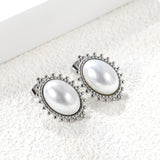 Loose Bead Edge Oval with White Pearl Earrings 14.8*21mm