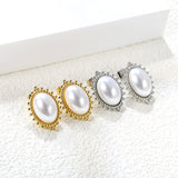 Loose Bead Edge Oval with White Pearl Earrings 14.8*21mm