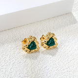 Pink & Green & Navy Blue Diamonds Convex Heart Stud Earrings 15*15.6mm Gold Color