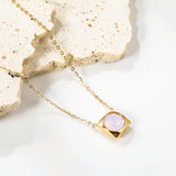 Square Pendant with white & mineral black & deep purple & light purple & red & pink & deep blue & light blue & deep green & light green & white opal & pink opal pendant 10mm necklace 43+5cm