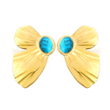 24*37mm Butterfly wings with half 7.6*9.8mm oval blue turquoise/white gum beads earrings gold color