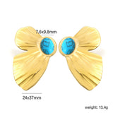 24*37mm Butterfly wings with half 7.6*9.8mm oval blue turquoise/white gum beads earrings gold color