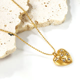 15*16.8mm heart with 6 white diamonds pendant+1.2mm bobble chain necklace 45+5cm