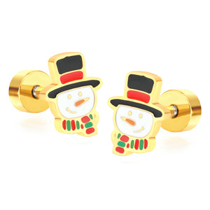 Children's Christmas cartoon snowman drop earrings gold color