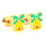 Children's Christmas bell twist plug earrings gold color