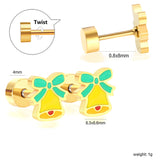 Children's Christmas bell twist plug earrings gold color