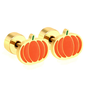 Children's Halloween Christmas models cartoon pumpkin twist plug earrings gold color