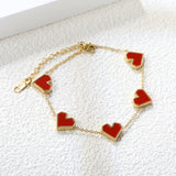 5 Heart with White & Black & Red Shell Bracelet 18+5cm