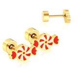 Children's Christmas carousel candy shape twist plug earrings gold color