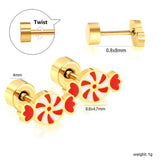 Children's Christmas carousel candy shape twist plug earrings gold color