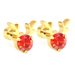 Children's Christmas elk antler shaped twist plug earrings gold color