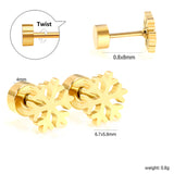 Children's Christmas cartoon winter snowflake twist plug earrings gold color