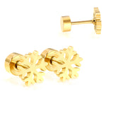 Children's Christmas cartoon winter snowflake twist plug earrings gold color